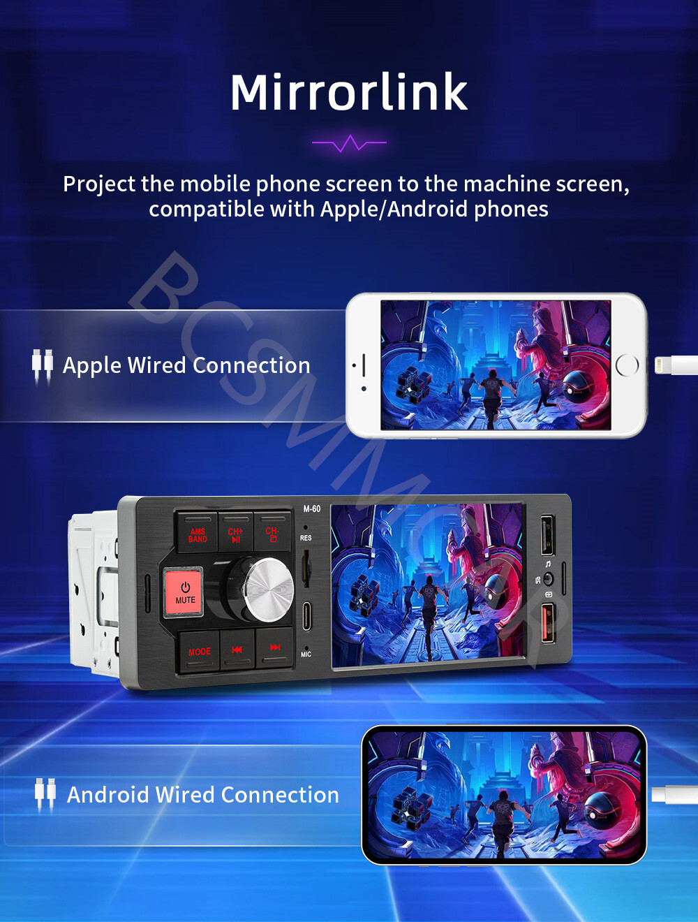 4.1in Car Radio Stereo Bluetooth Single 1Din CarPlay Android Auto TF/AUX/USB/FM