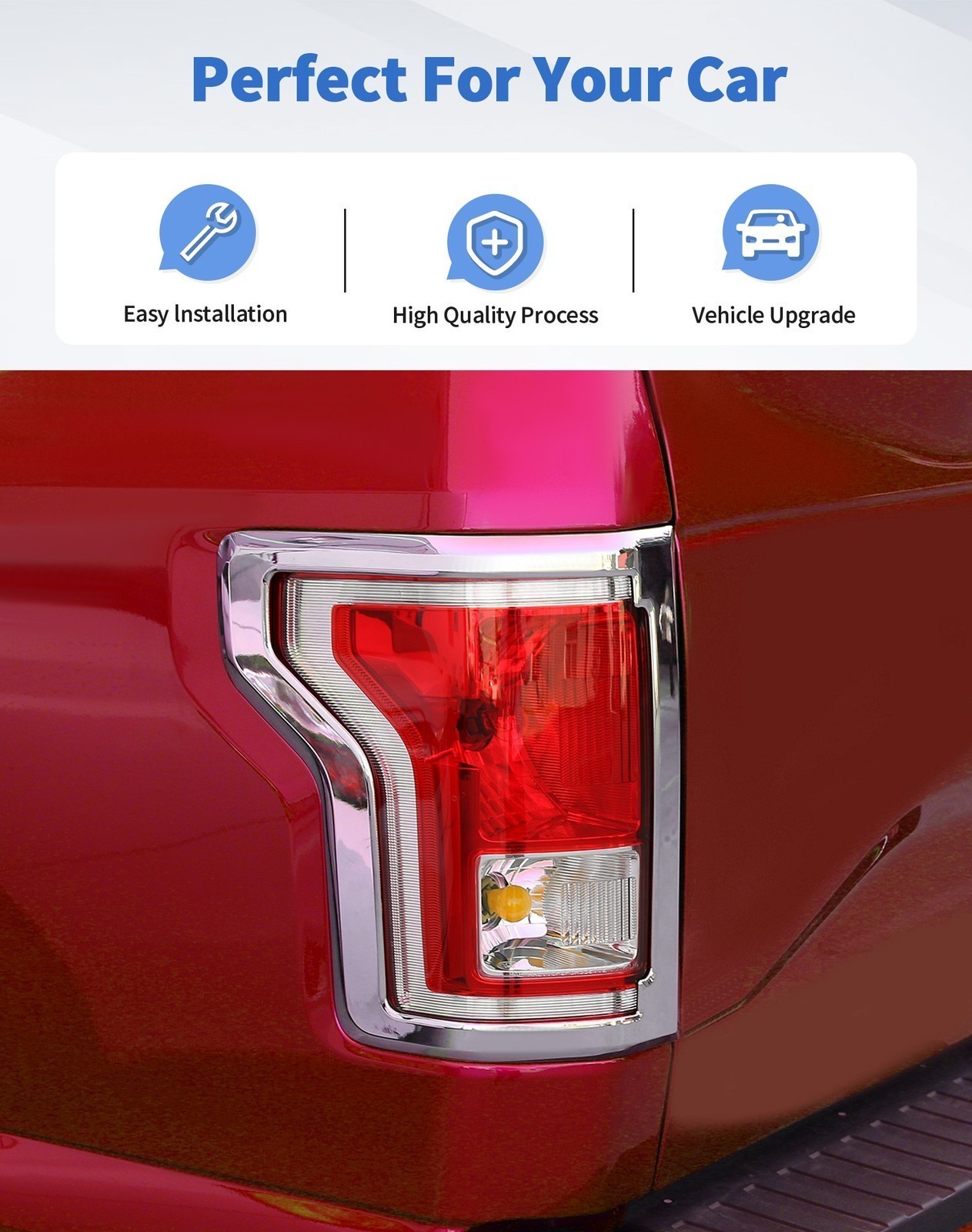 For Ford F-150 2015-2020 Chrome Exterior Taillight Cover Trim Bezels Lamp Frame