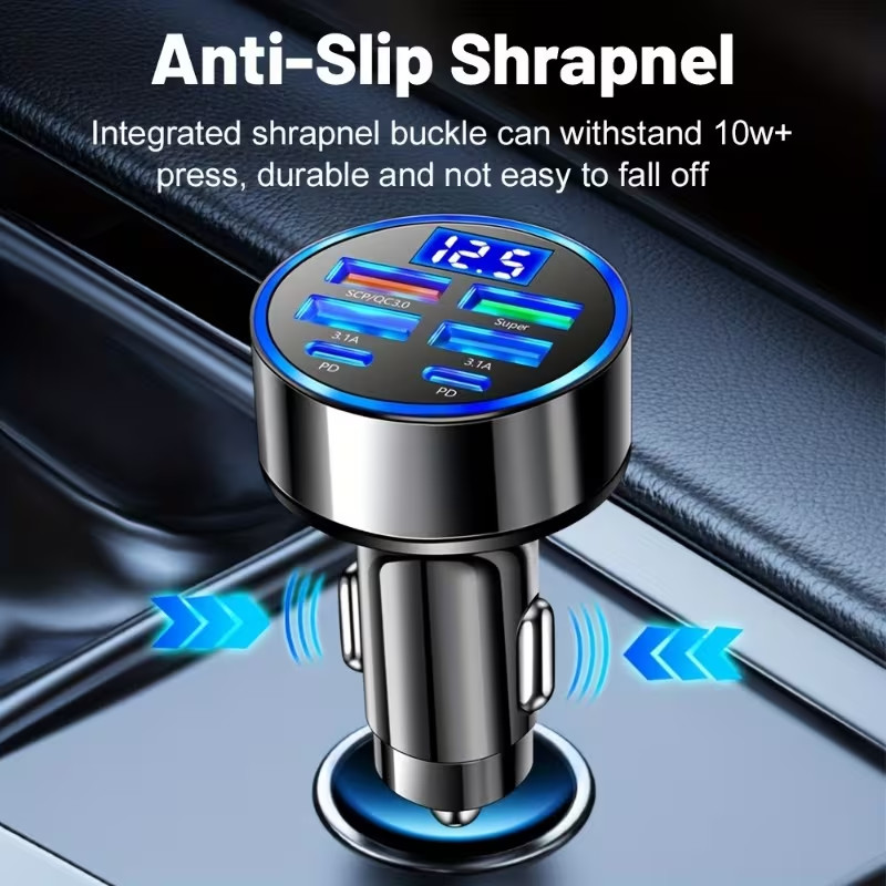 USB C Car Phone Charger Adapter 6 in 1 with Voltage Display