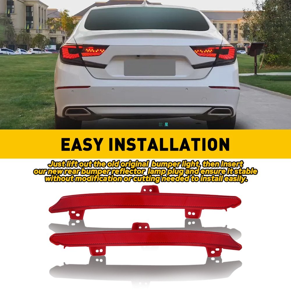 OE-Spec Lens Red Rear Bumper Reflectors Reflex For 2018-2022 Honda Accord Sedan