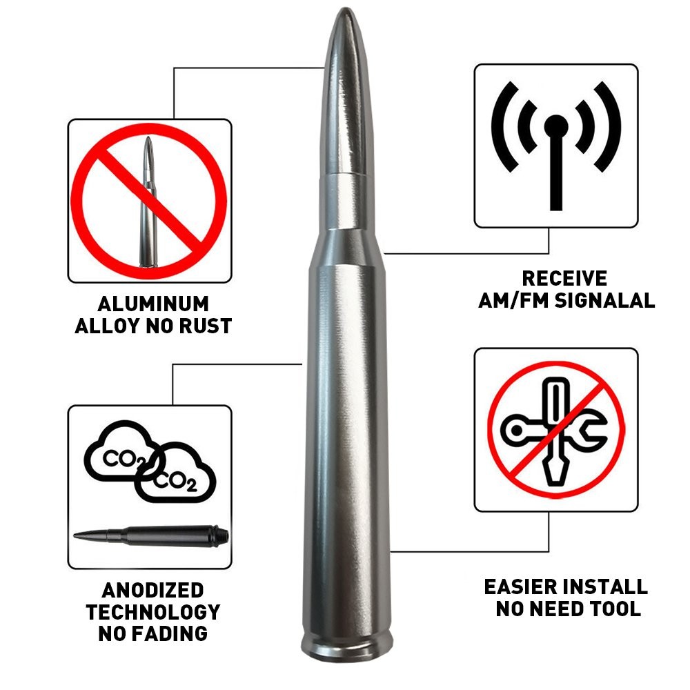 BULLET ANTENNA 50 CAL CALIBER For DODGE RAM 1500 Ford F150 RAPTOR BRONCO 1-10PCS