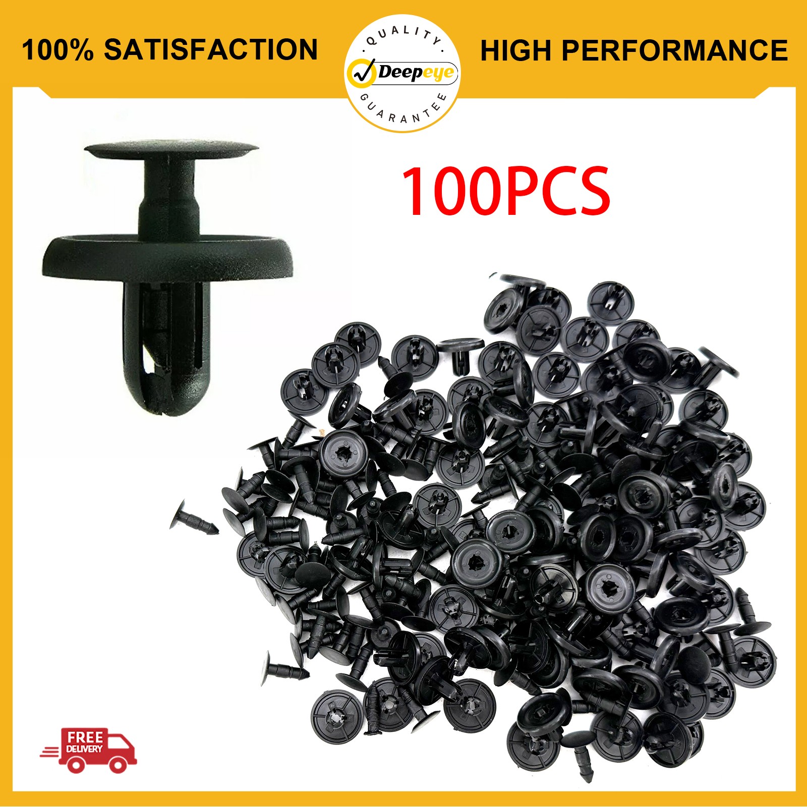 100Pcs Bumper Clips 7mm Fastener Fender Push Plastic Rivet for Toyota Pontiac