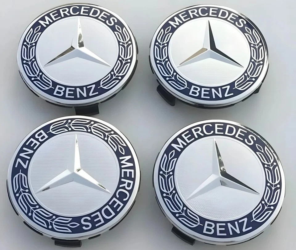 4 Set For Mercedes-Benz Dark Blue Wheel Center Hubcaps Emblem Rim Cap 75mm NEW