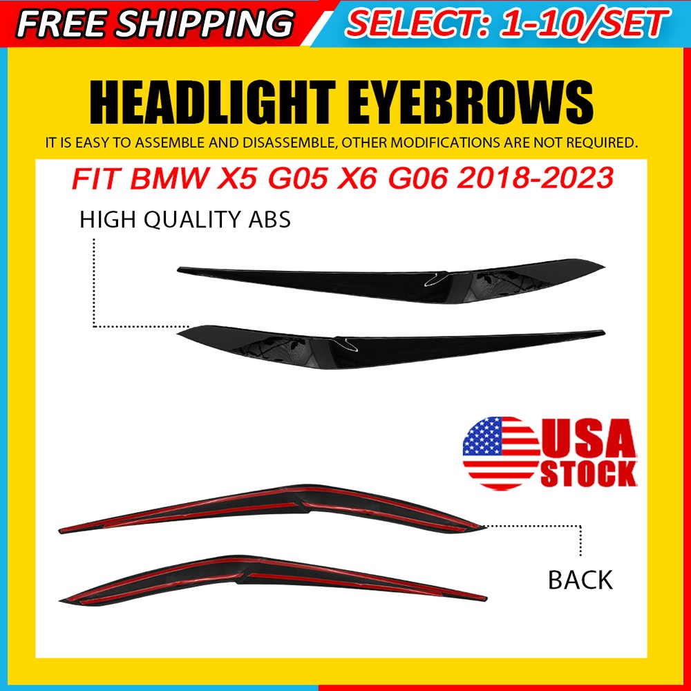 2-20x Front Headlight Eyelid Eyebrow Trim Glossy Black For BMW X5 G05 X6 G06 New
