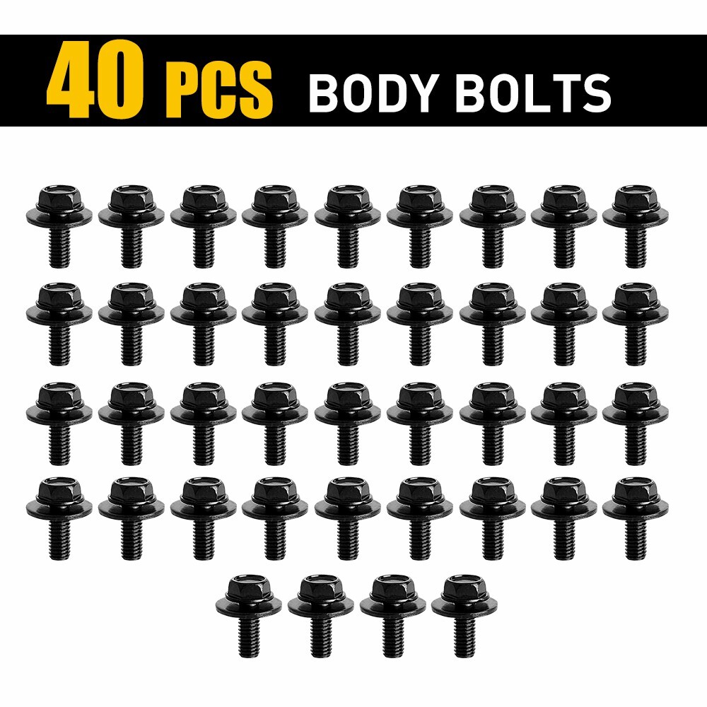 40x Car Screw Bolts Body Fender Fastener M6-1.0x 16mm Long- 10mm Hex-17mm Washer
