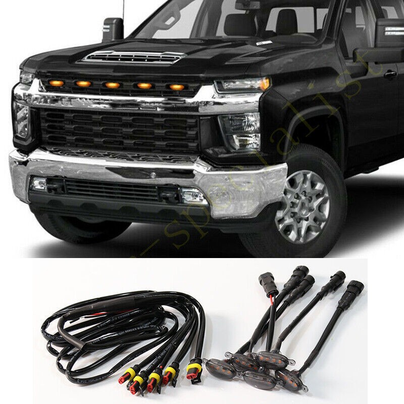 For Chevy Silverado 3500 DH 20-2025 Front Grille Grill Light RAPTOR-Style Amber