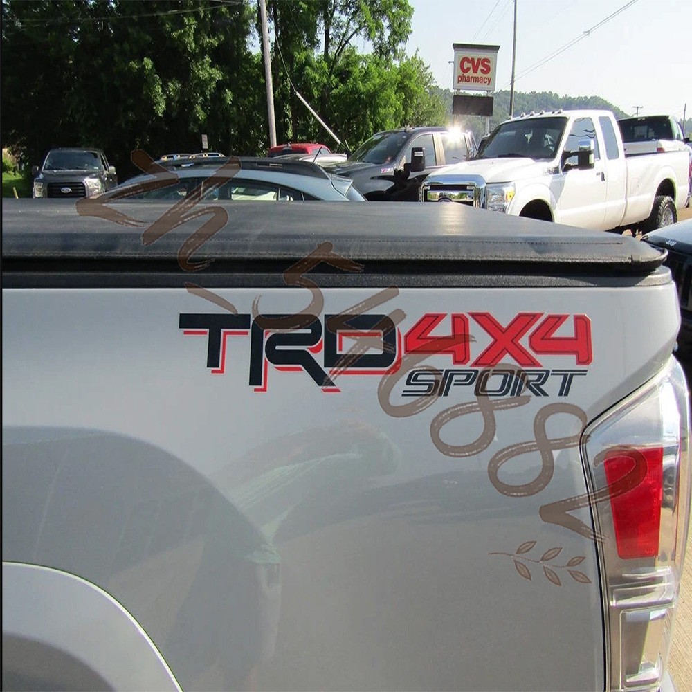 2PCS FOR TACOMA T-R-D 4X4 SPORT BEDSIDE DECALS BLACK RED STICKERS 75996-04090-A0