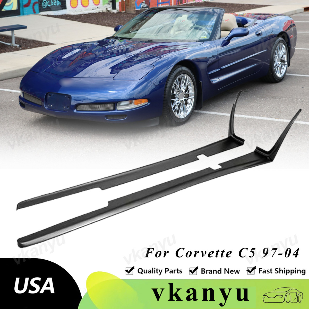 Matte Black For Corvette 97-04 C5 | ZR1 ABS Plastic Side Skirts Panel & Mud Flap