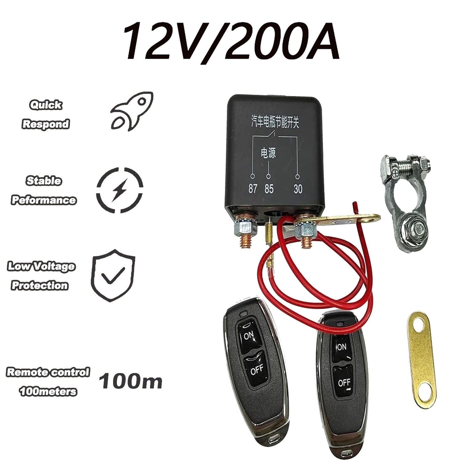 200A Dual Remote Battery Disconnect Switch 12V Battery Kill Switch for Car Truck