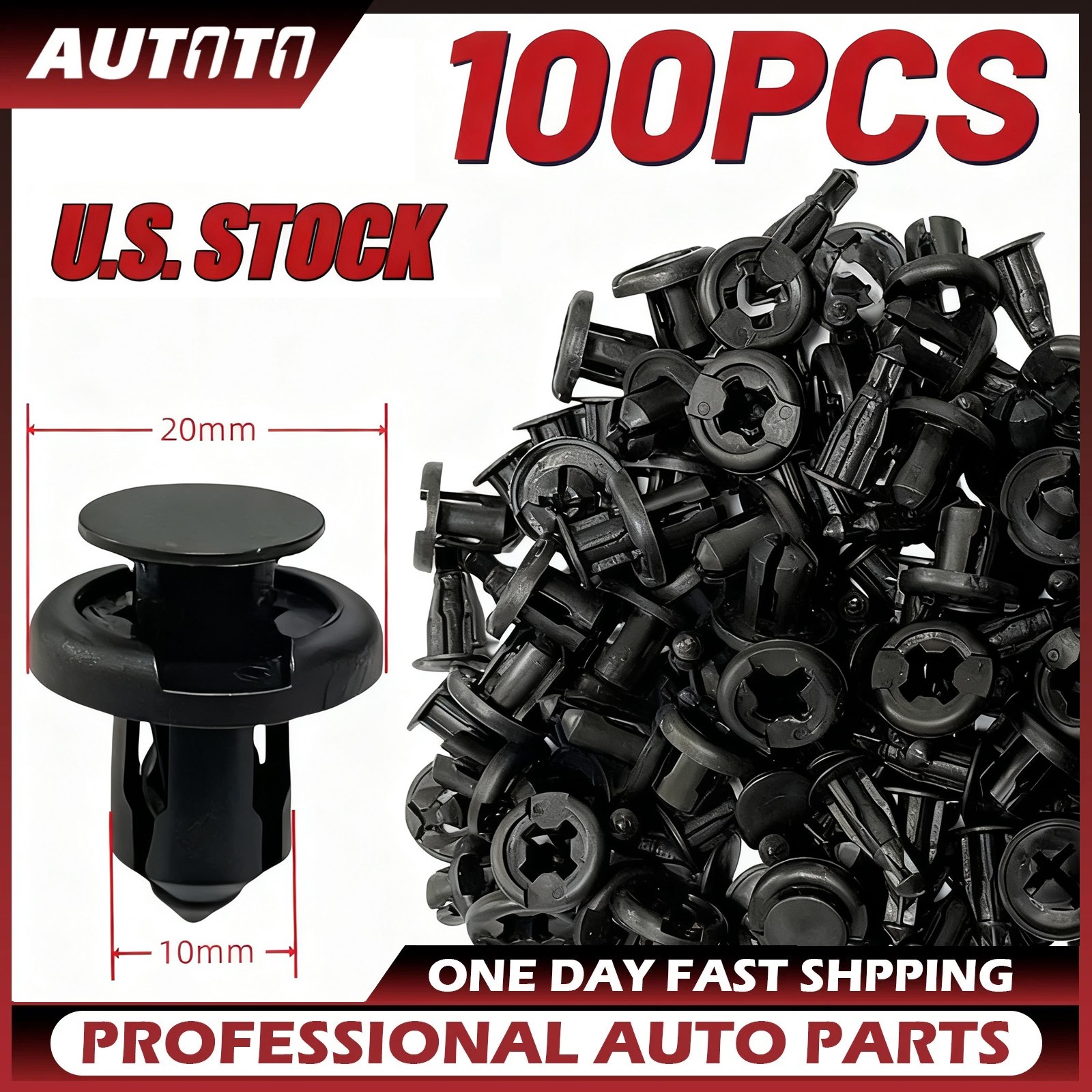 100Pcs Bumper Clips 10mm Hood Fender Push Rivets Retainer Fasteners For Honda