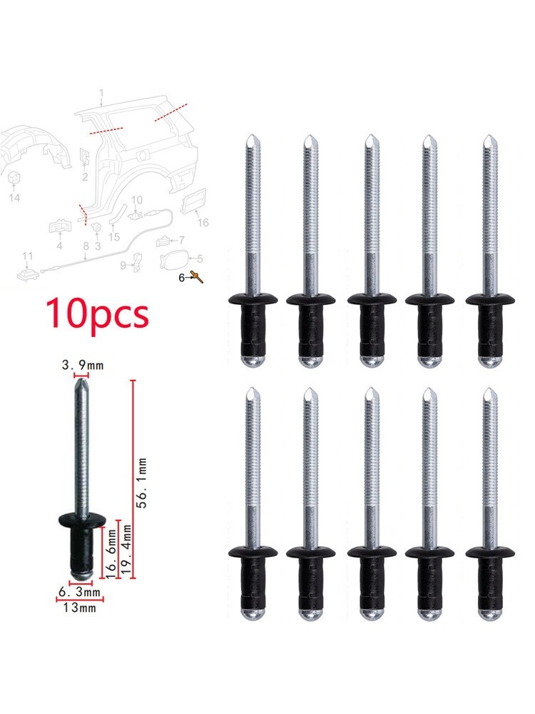 10pcs Fuel Lid Blind Rivet For Toyota 2000-On Metal.Aluminum Rivet Black