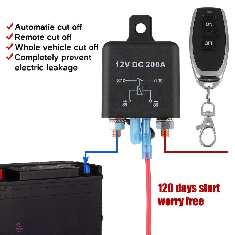 Wireless Dual Remote 12V 200A Car Battery Disconnect Switch Kill Relay Black