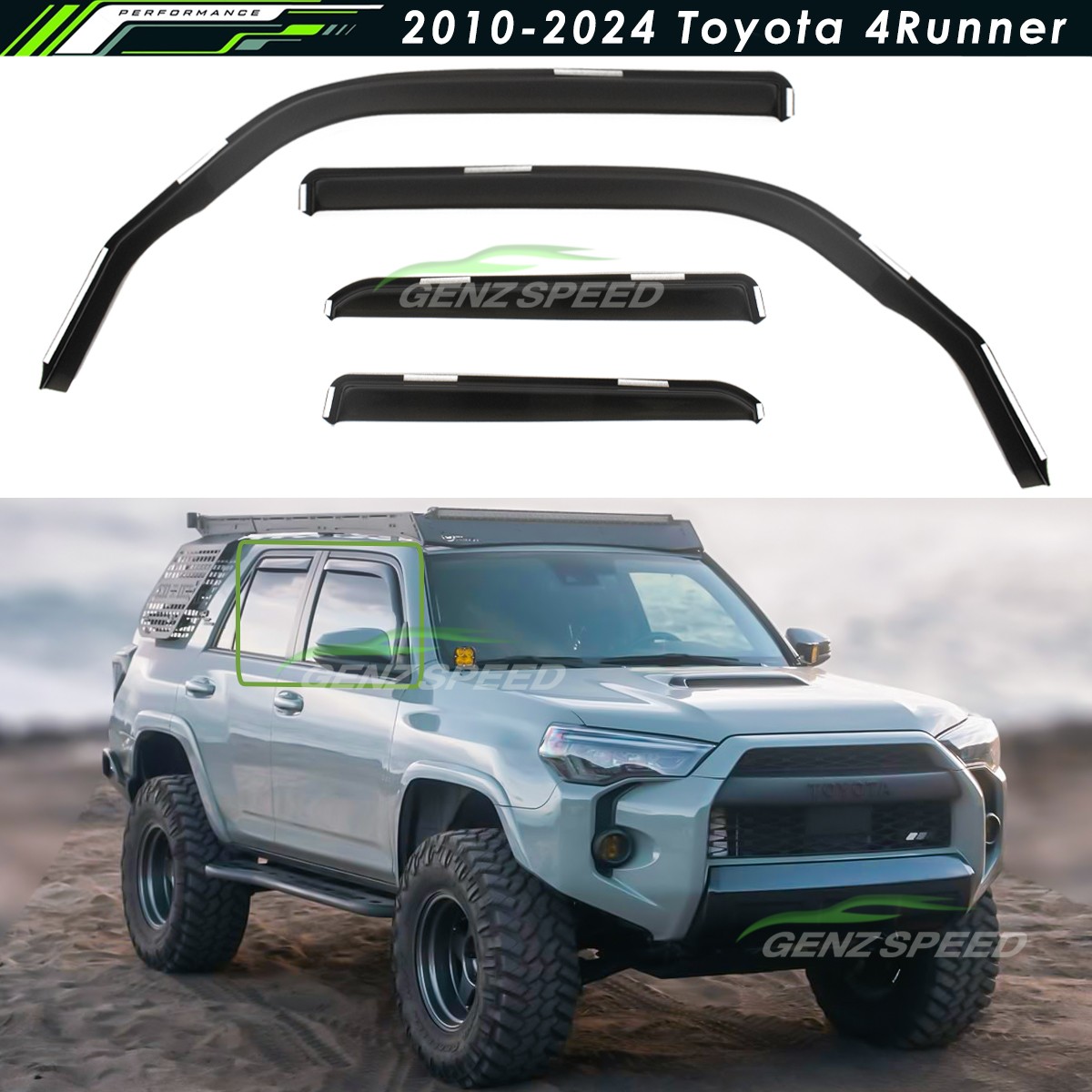 For 2010-2024 Toyota 4Runner In-Channel Rain Guards Window Visors Vent Shade