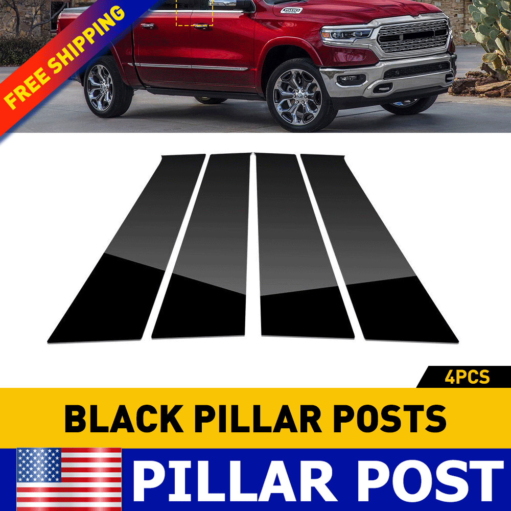 For Dodge Ram 2009-2018 4 Gloss Black Pillar Post Decal Trim (Crew Cab/Quad Cab)