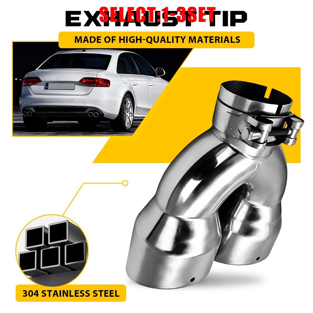 Stainless Steel 8.5″ Long Dual Pipe Exhaust Tip 2.5″In 7″OD Bolt On 1-3X