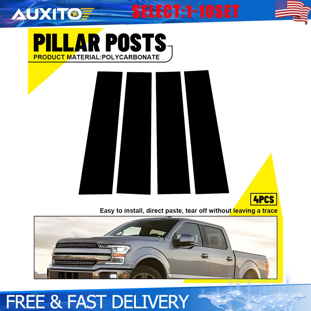 4Pcs Set Black Out Window Pillar Covers For Ford F150 2015-2021 No Hole 4-40X