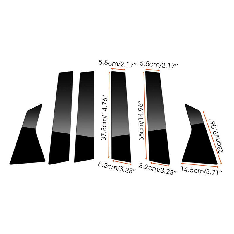 6PCS Door Black Car Door Window Pillar Post Cover Trim For 2016-2021 Honda Civic