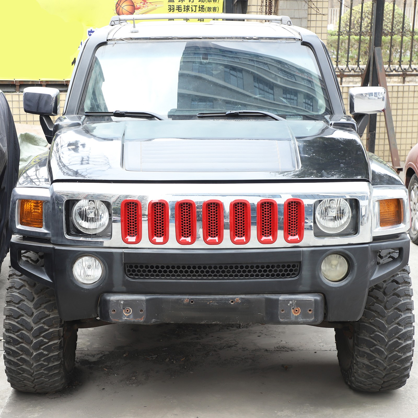Red Front Bumper Grille Insert Honeycomb Mesh Kits For Hummer H3 2005-2009 7PCS