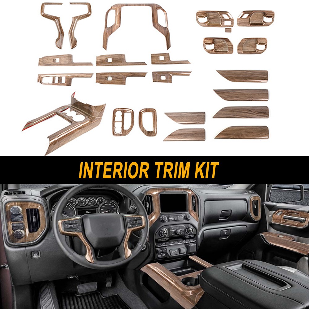 Wood Grain Interior Center Console Dash Trim Cover Kit For Chevy Silverado 19+