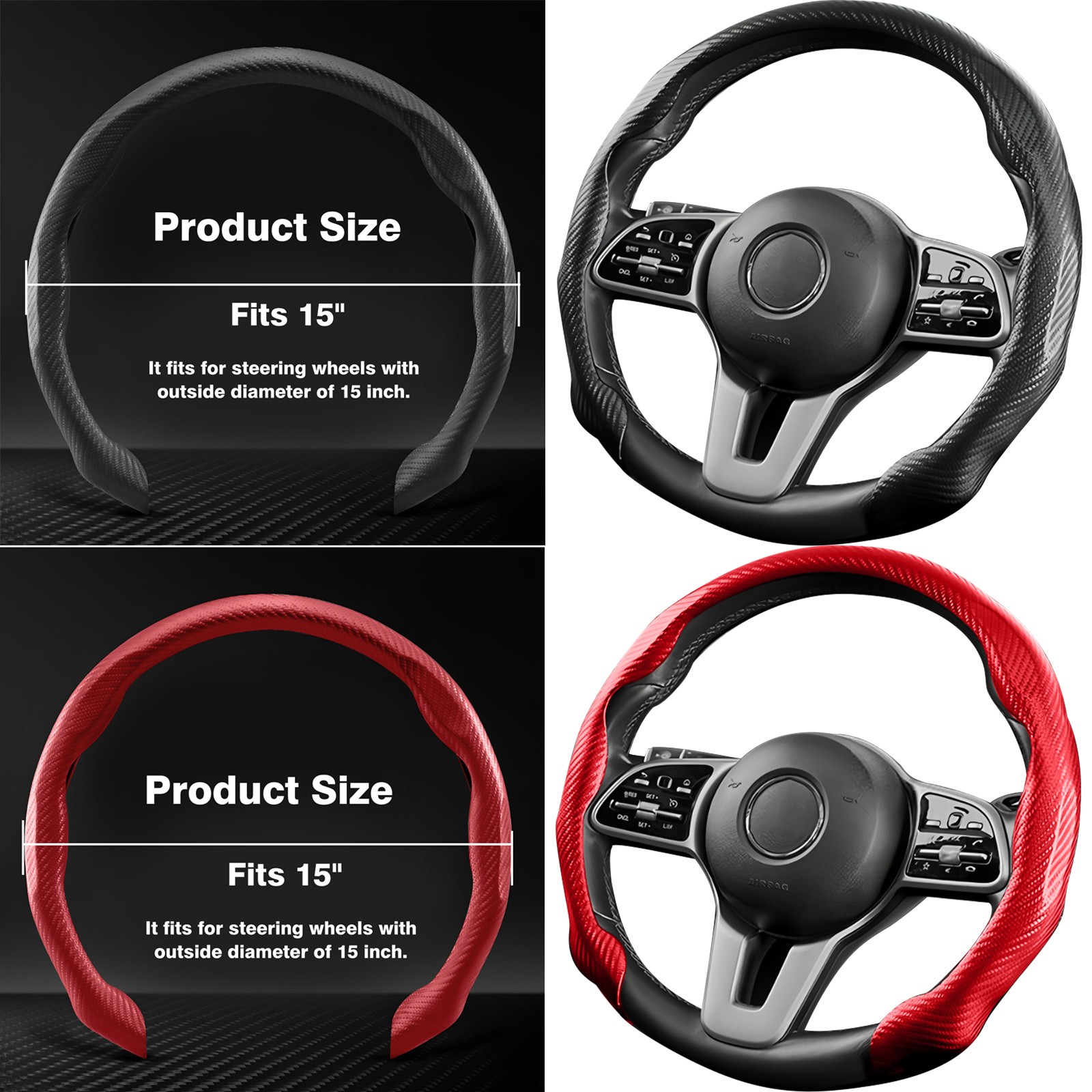 O/D Type Car Steering Wheel Cover Nappa Leather Car Sedan Coupe SUV 14.5-15″