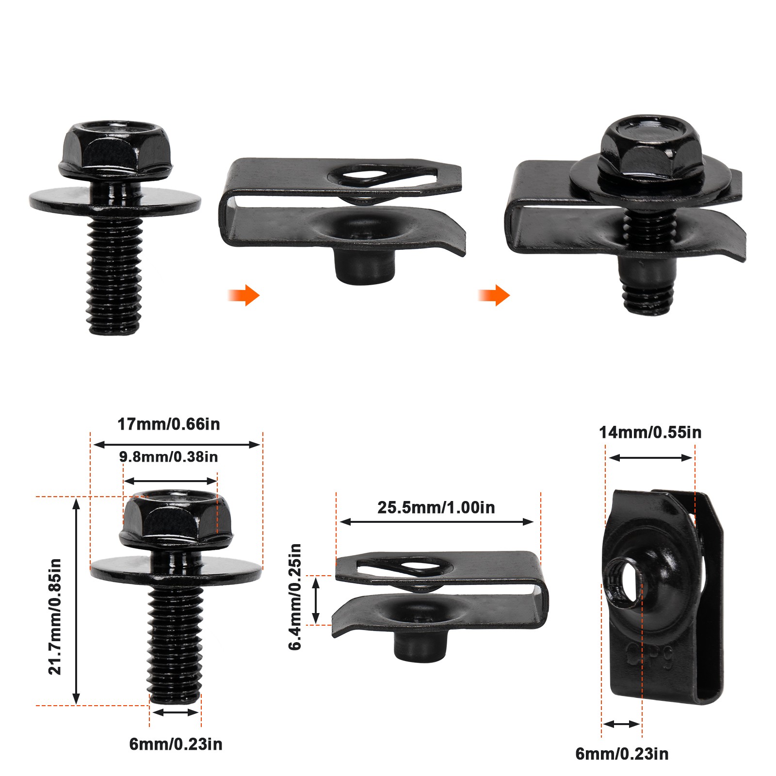 35pcs Body Bolt Kit w/U-Nut Clips-M6 Splash Shield Fasteners | Under Cover Guard