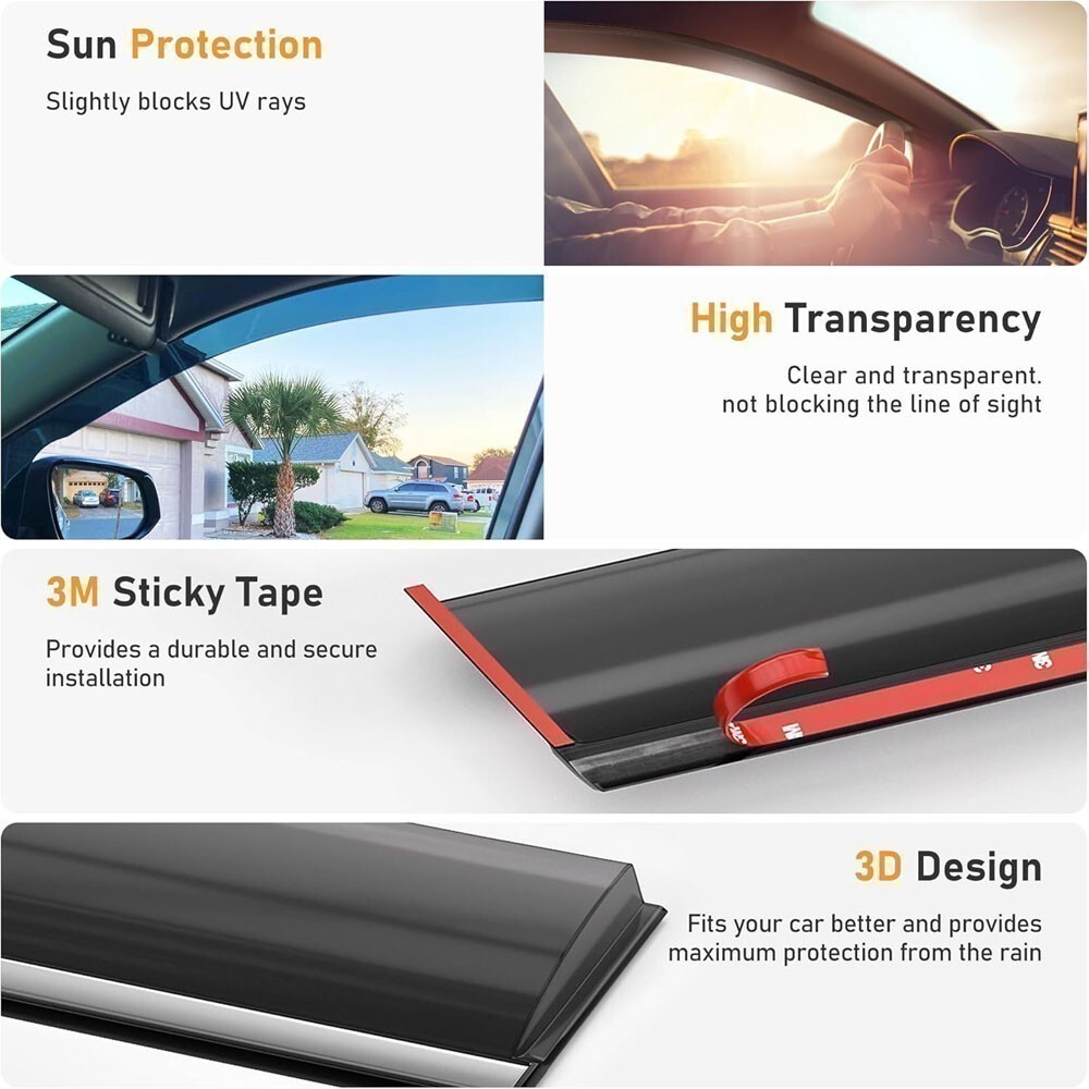 For Toyota Highlander 2014-2019 Chrome Trim Window Visors Vent Shade Rain Guards