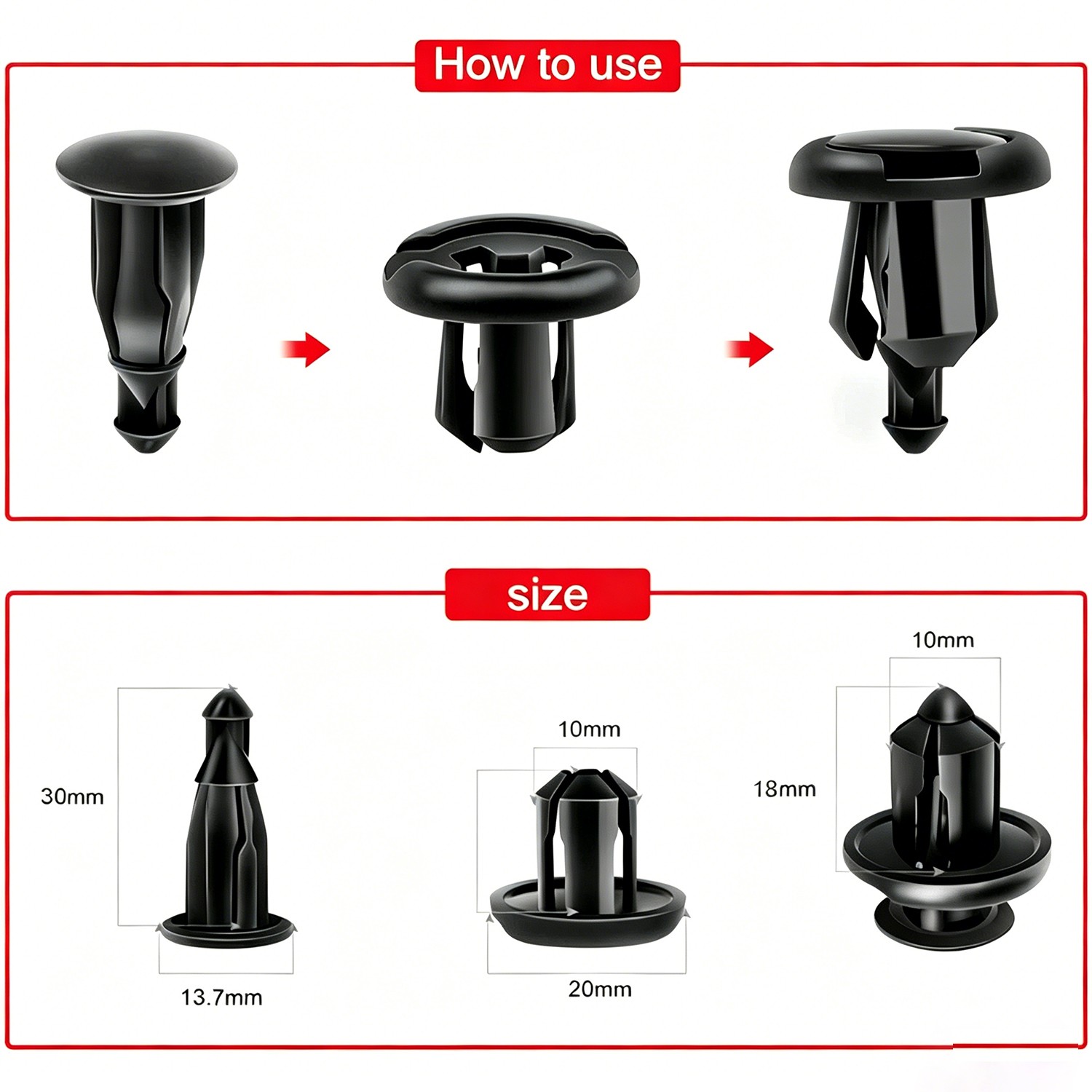 120PCS 10mm Bumper Clips Hood Fender Push Rivets Retainer Fasteners For Honda