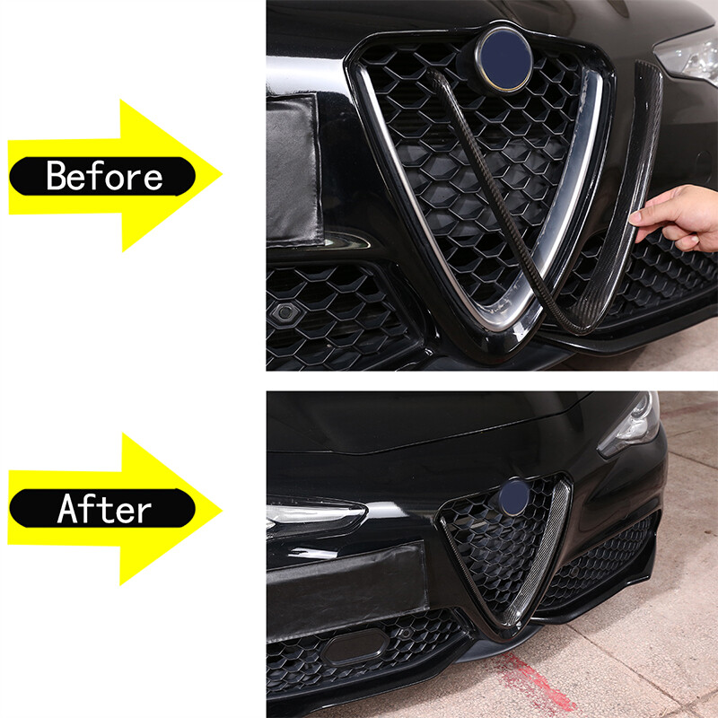 FOR 2017-22 ALFA ROMEO GIULIA BASE CARBON FIBER FRONT V SHAPE GRILLE COVER TRIM