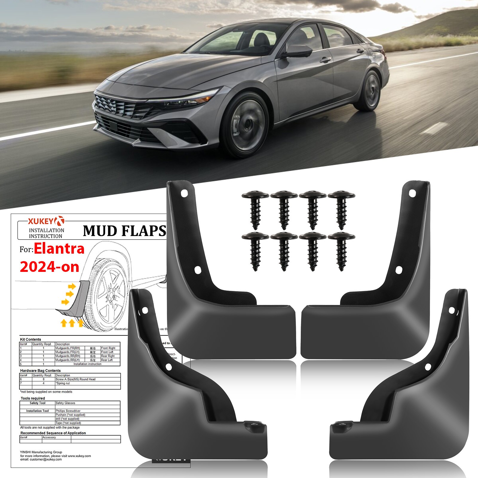 4X For Hyundai Elantra 4dr 2024~2026 Splash Guards Mud Flaps Mudguard Front Rear