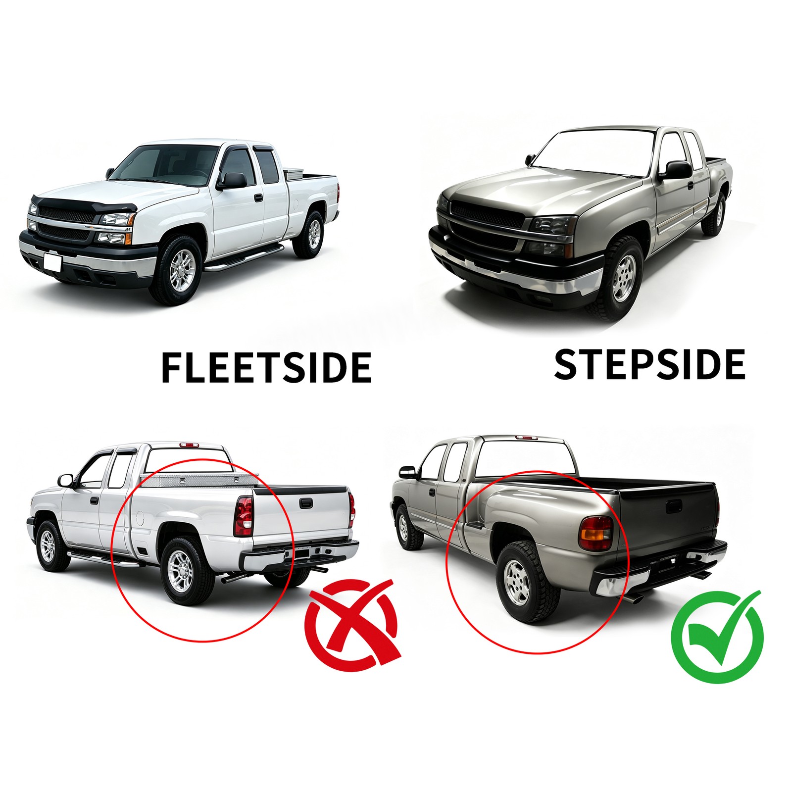 For 1999-2005 Chevrolet Silverado GMC Sierra 1500 Stepside LH RH Bed Rail Caps