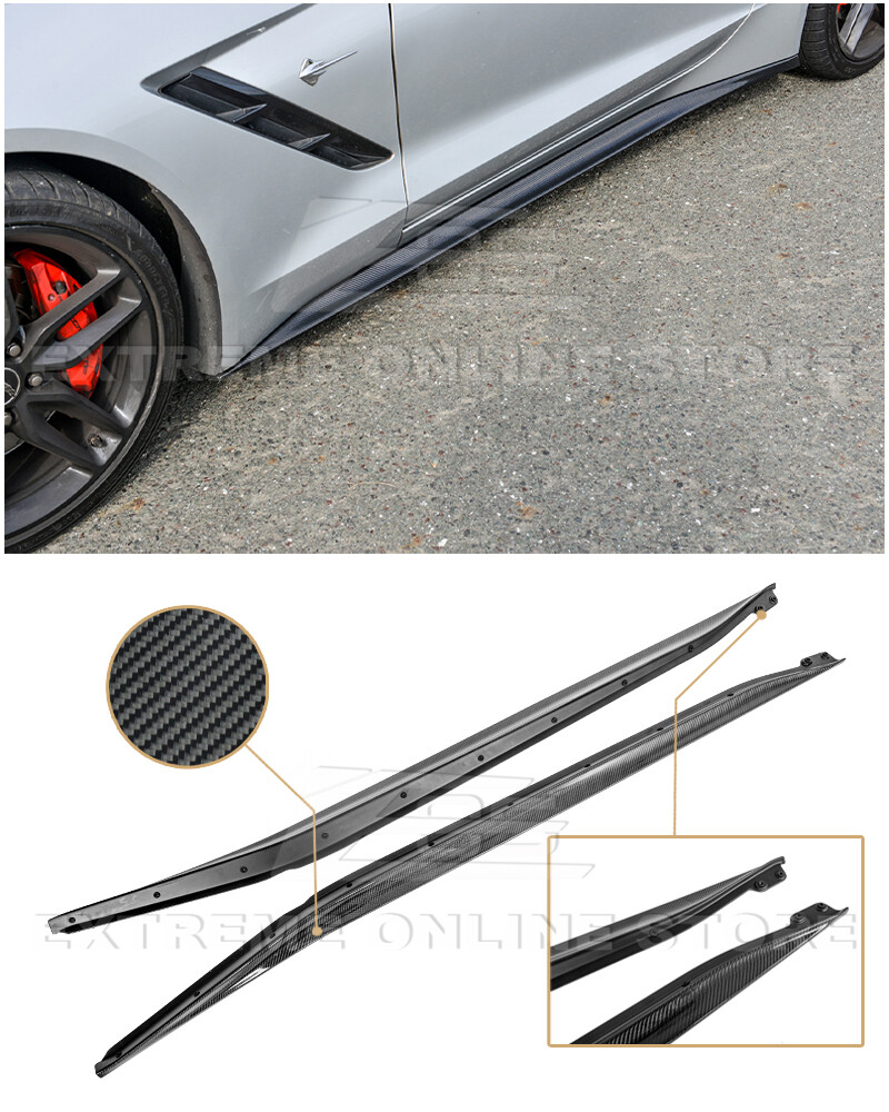 For 14-Up Corvette C7 | Add-On Bottom Line CARBON FIBER Side Skirts Rocker Panel