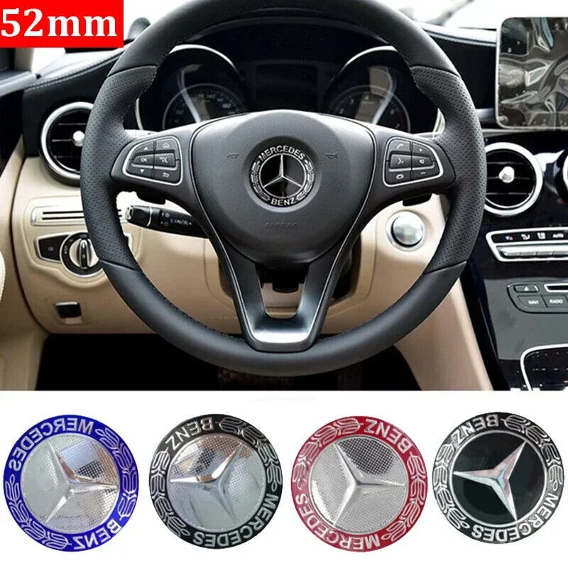 Alloy 52mm Car Steering Wheel Center Badge Emblem Sticker for Mercedes Benz