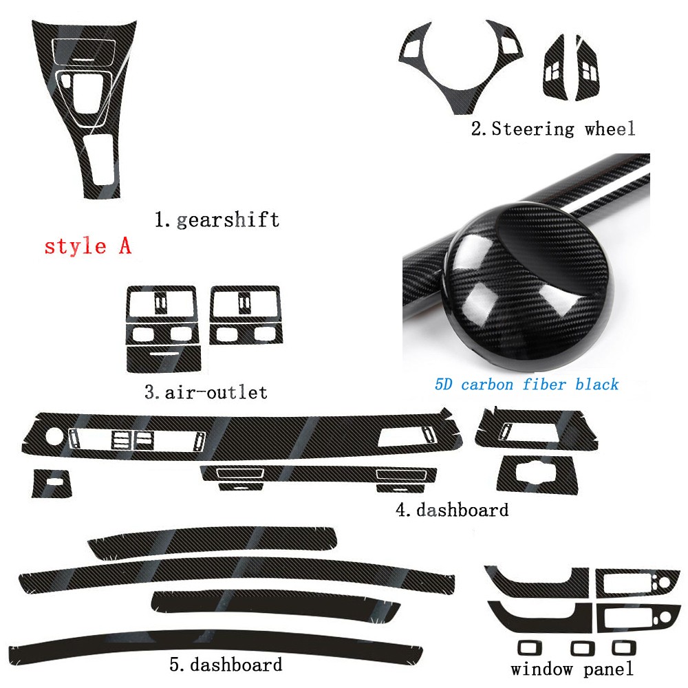 For BMW 3 Series E90 2005-2012 5D Carbon Fiber Sticker Inner Panel Trim Decals