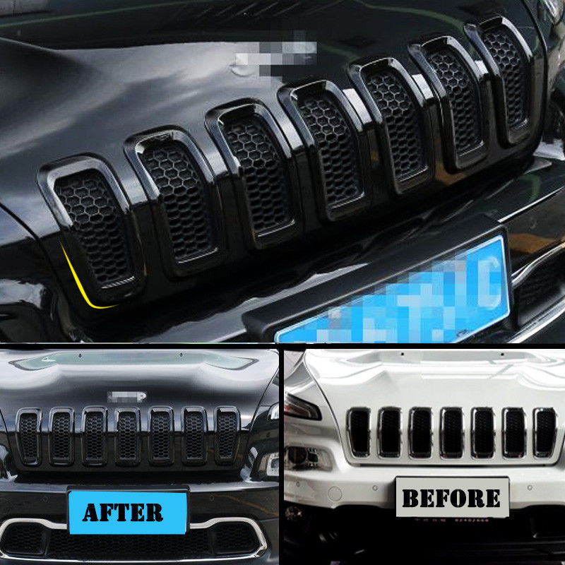 7PCS Insert Front Grille Covers Ring Accessories Set For Jeep Cherokee 2014-2018