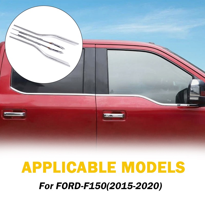 4PCS L+R Chrome Window Molding Bottom Sill Trim Strip For Ford F150 2015-2020