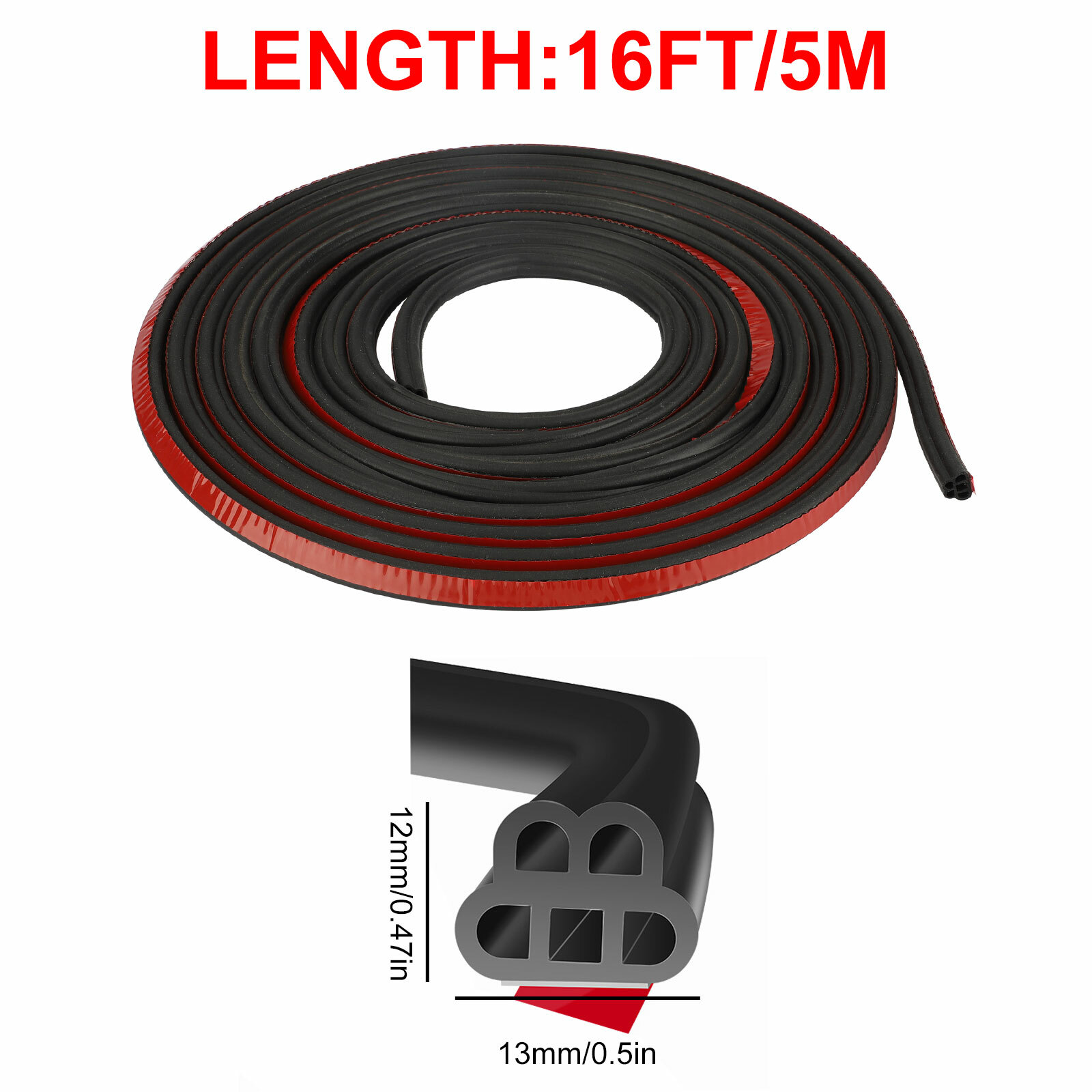 Universal Car Door Rubber Weather Seal Hollow Strip Weatherstrip 16FT 5M L-Shape