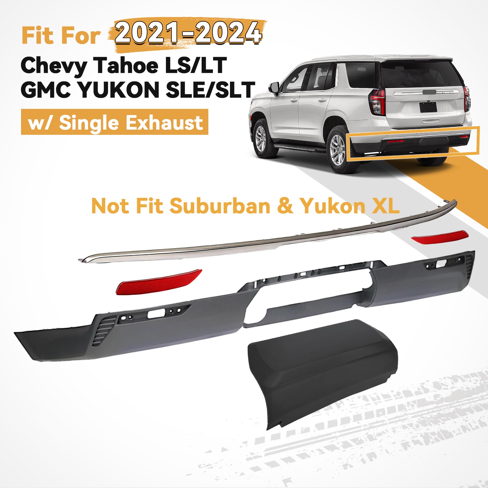 For 2021-2024 Chevy Tahoe Rear Lower Bumper Cover W/ Silver Trim Molding Kit