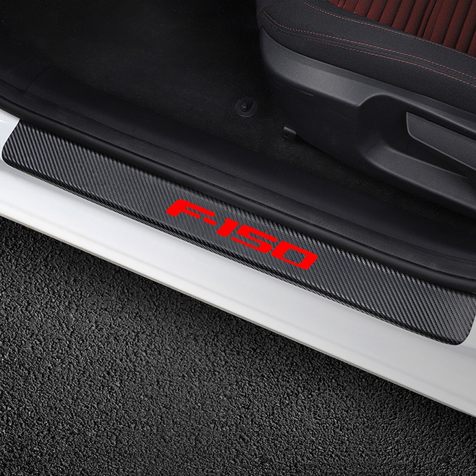 Carbon Fiber Leather Protector Sticker for Ford F150 F-150 Car Door Sill (RED)