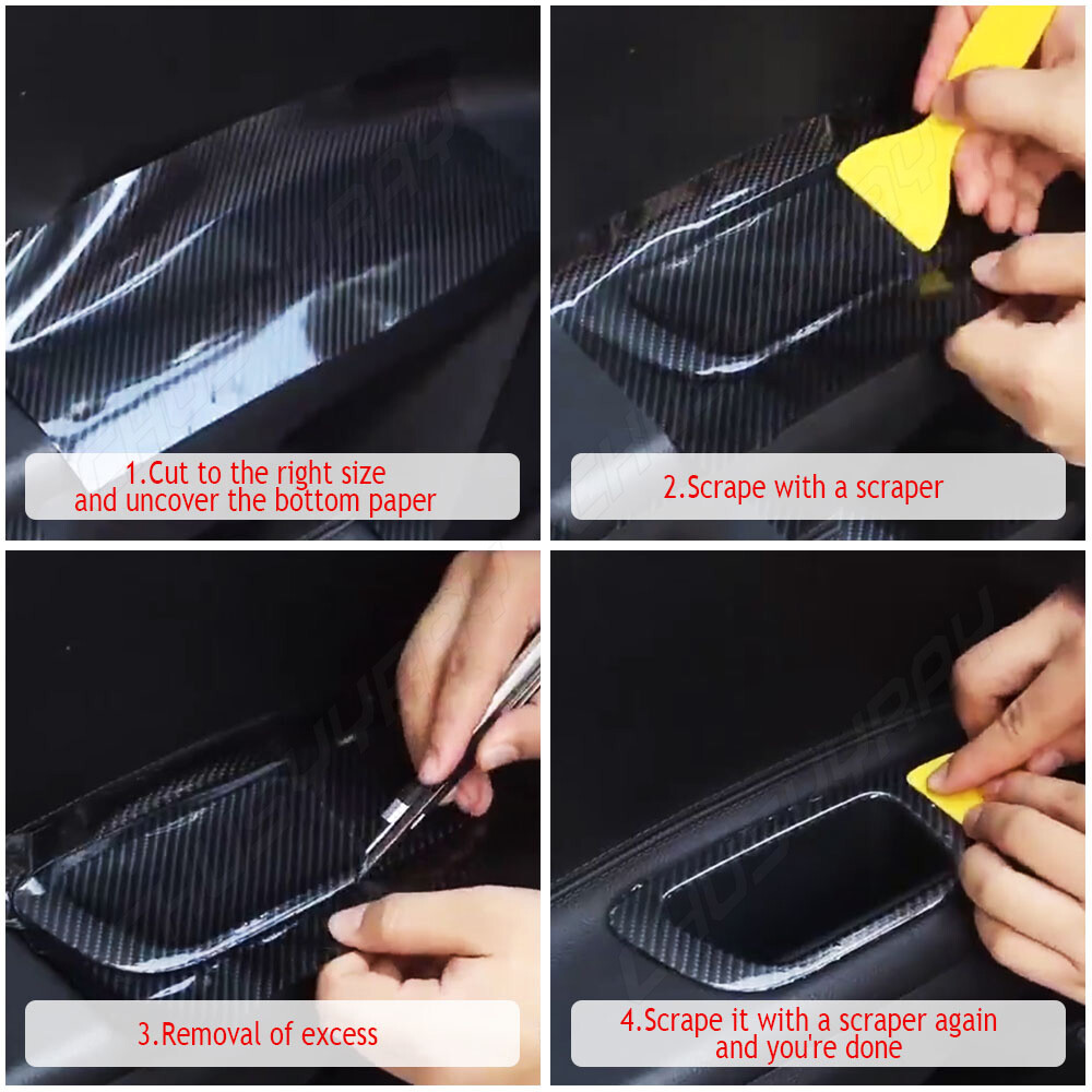 Premium Fibra De Carbono Para Car Vinilo Para Autos Carros Negro 30*152cm 7D DIY