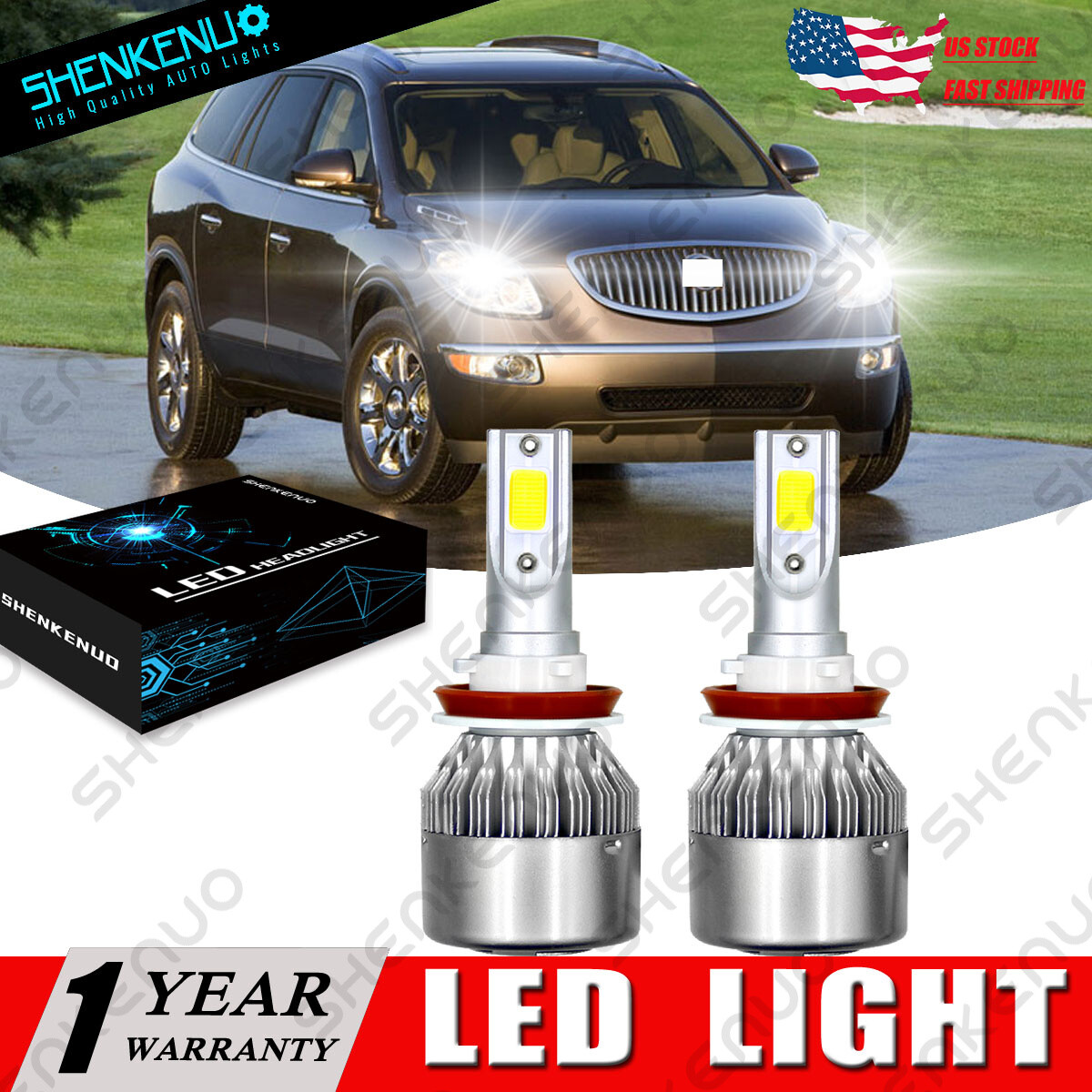 2X H11 COB LED Headlight Fog Lamp Bulbs Bright White For BUICK Enclave 2008-2012