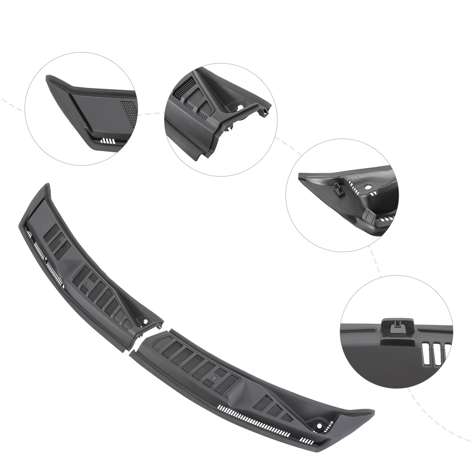 Windshield Wiper Cowl Grille for Ford F-150 2015-2020 Black Plastic Rubber