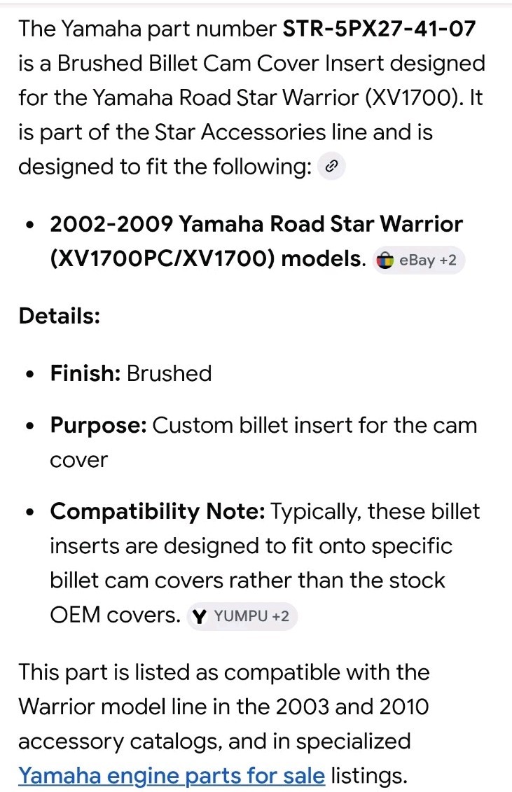 New Yamaha Motorcycle Star STR-5PX27-41-07 BRUSHED Chrome Billet Cam Cover