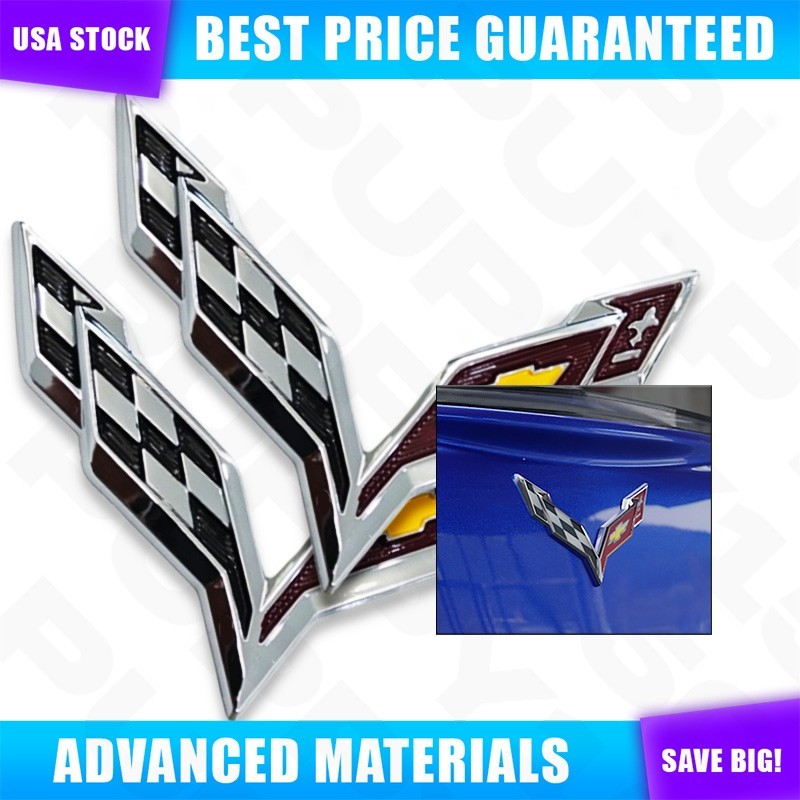 2Pcs Front Hood Emblems For Chevrolet Corvette C7 2014-2019 Rear Tailgate Badge