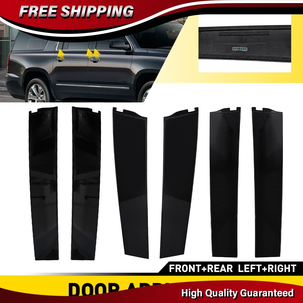 6X B C Pillar Trim Molding Door Applique For 2015-2018 Chevrolet Tahoe GMC Yukon