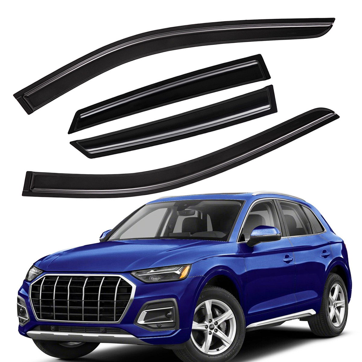 Fits 2018-2024 Audi Q5 Dark Smoke Tape-on Rain Guard Window Visor Vent Shade