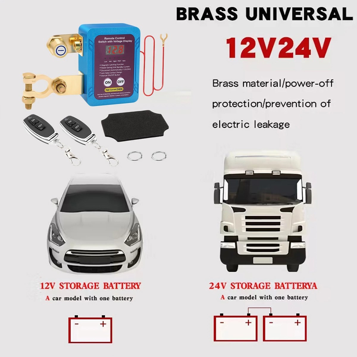 12/24V 240A Remote Battery Disconnect Kill Switch Anti Theft RV ATV Boat & LED