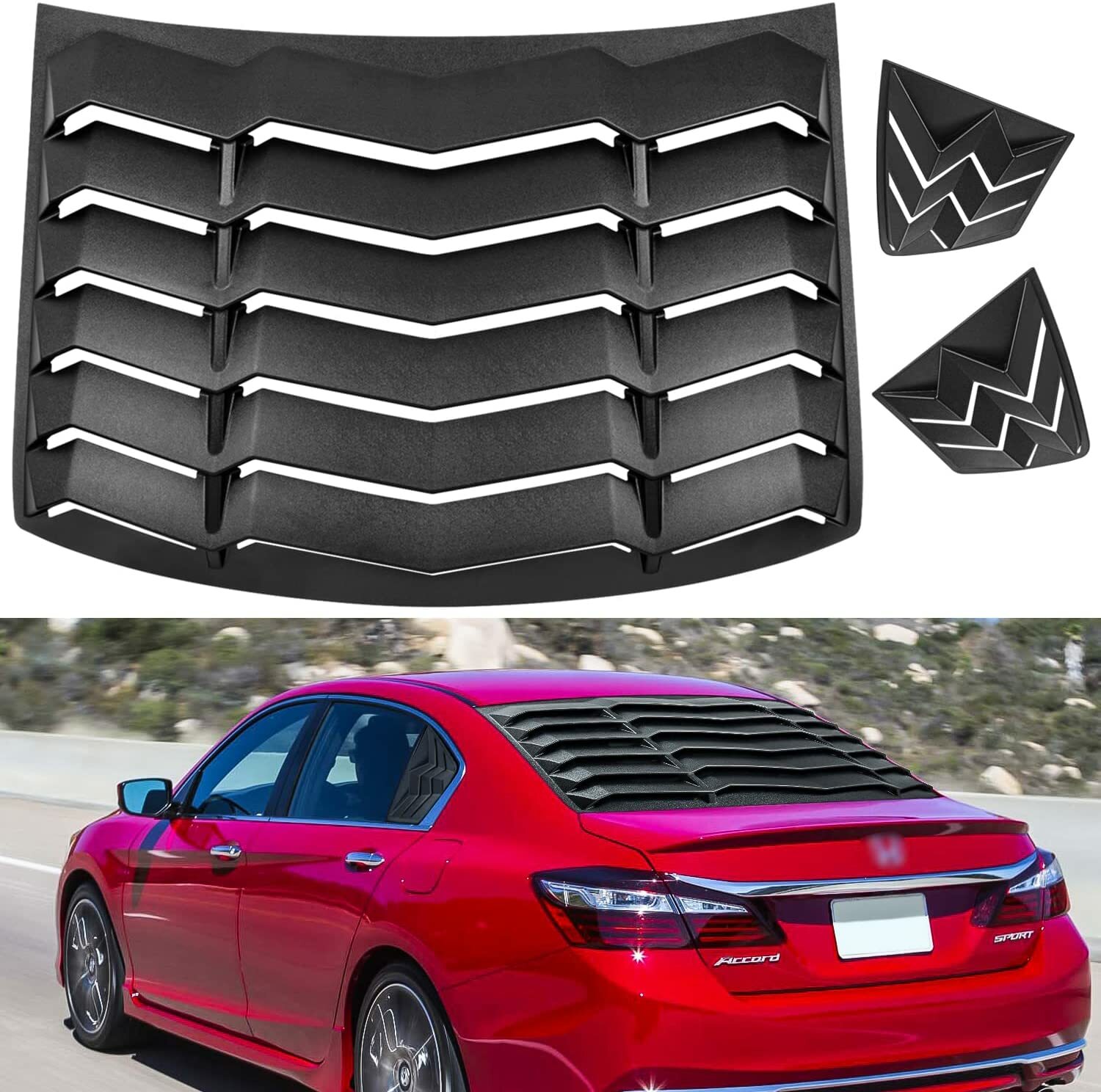 Rear and Side Window Louvers for Honda Accord Sedan 2013-2017 Lambo Style ABS