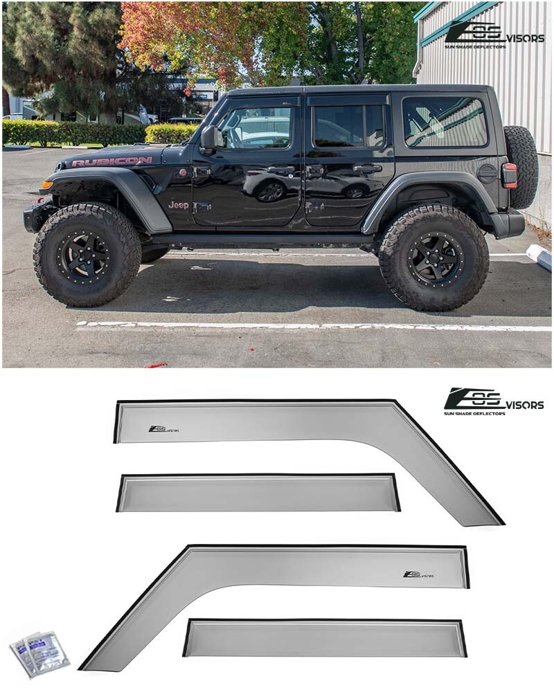 EOS Visors For 18-Up Jeep Wrangler JLU 4Dr Tape-On Side Window Vent Rain Guards