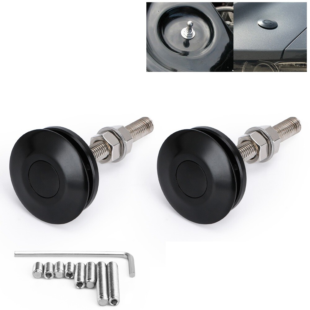 Black Quick Release Latch 2.4″ 62mm Push Button Billet Hood Pins Lock Clip Kit