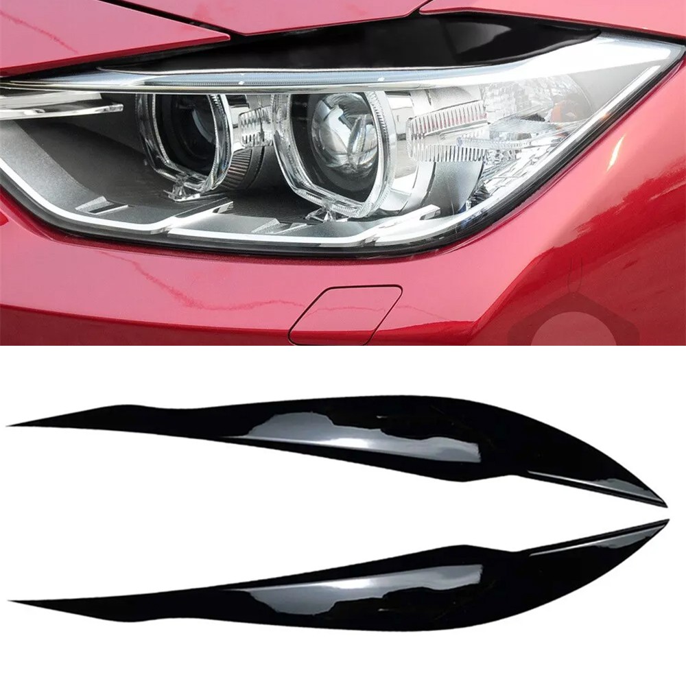 For BMW 3Series F30 F31 2012-18 Car Headlight Eye Lid Eyebrow Cover Glossy Black
